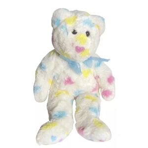 Ty Y2K 2002 Beanie Buddies Stuffed Bear Multicolor Hearts Valentine's Plush